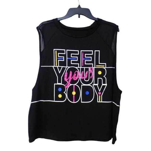 Shein Women’s Mesh-inlay “feel your body” Graphic Tank, Black, XL - Picture 1 of 7